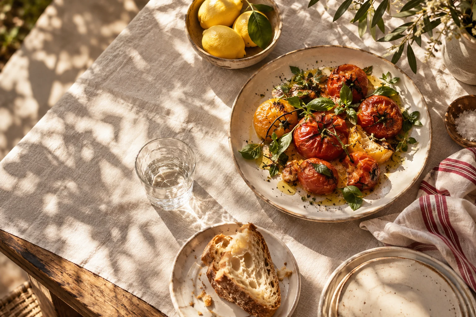 Sunlight falling over a relaxed lunch table